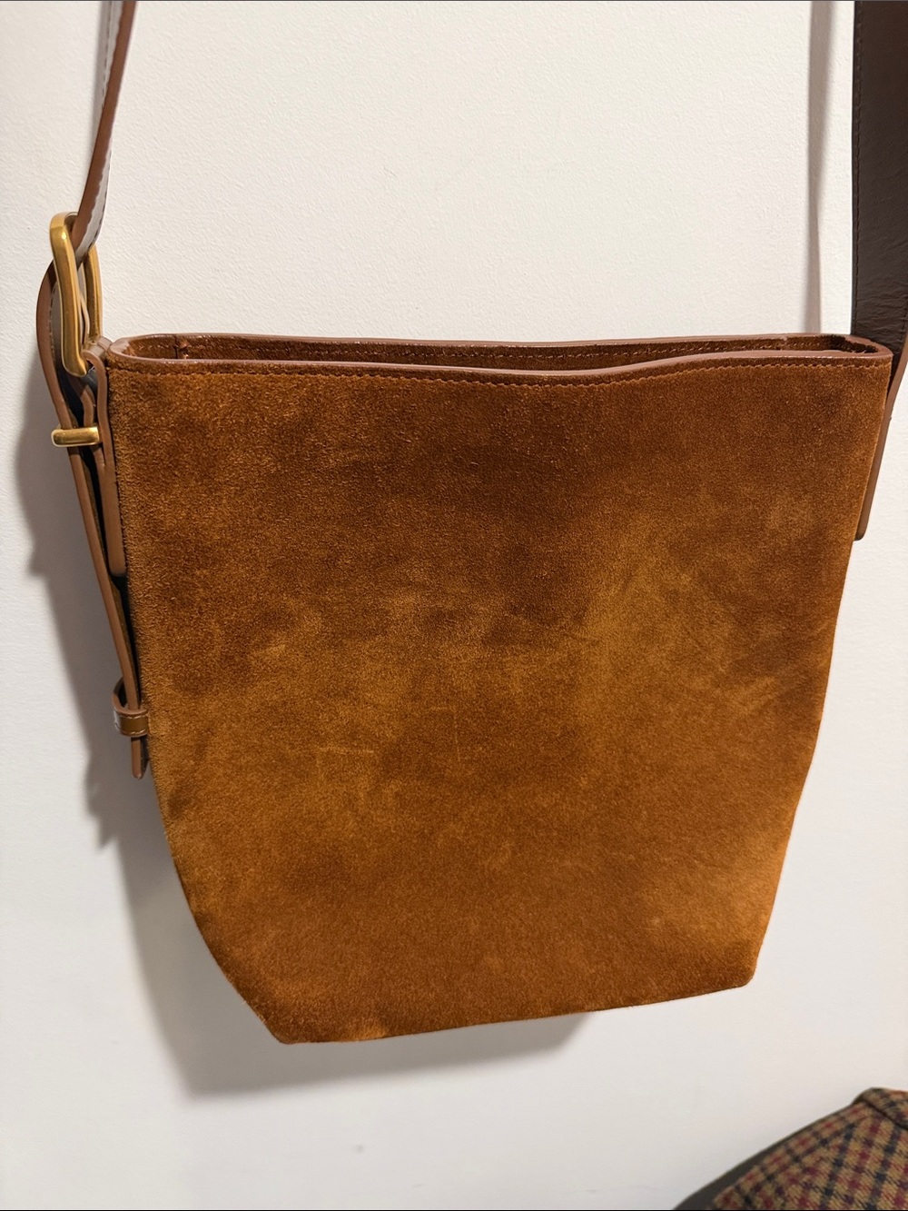 Quince Italian Suede Bucket Crossbody Bag in Color Whiskey - Picture 9 of 16